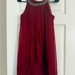Elegant Red Dress with Embellished Neckline